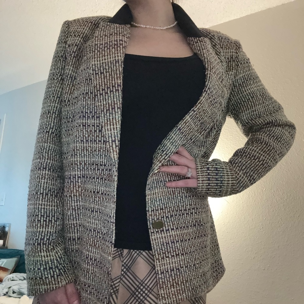VINTAGE Criscione NY 80s Teal Blue Purple Cool Rainbow Multicolor Tweed Jacket L